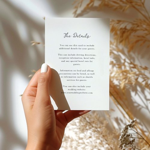 Minimalist Black and White  Wedding Guest Details Enclosure Card