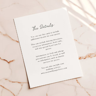 Minimalist Black and White Wedding Guest Details Letterpress Enclosure Card
