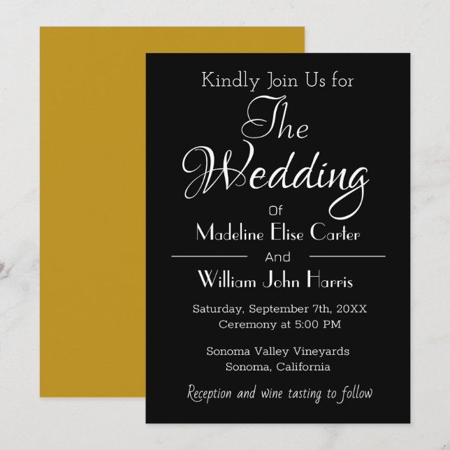 Minimalist Black and White Wedding Invitation (Front/Back)