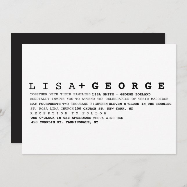 Minimalist Black and White Wedding Invitation (Front/Back)