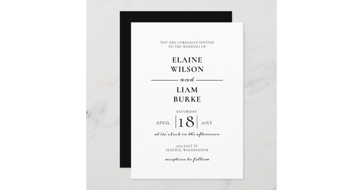 Minimalist Black and White Wedding Invitation | Zazzle