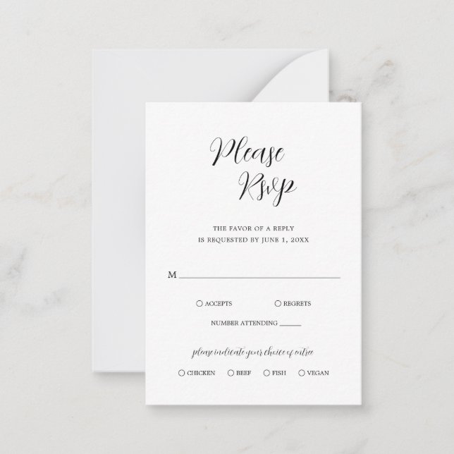 Minimalist Black and White Wedding Mini RSVP Card (Front)