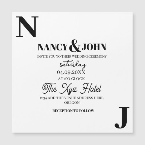 Minimalist Black and White Wedding Monogram Custom Magnetic Invitation