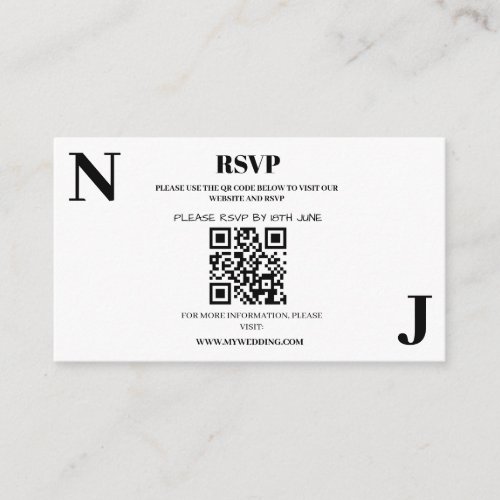 Minimalist Black and White Wedding Monogram RSVP Enclosure Card