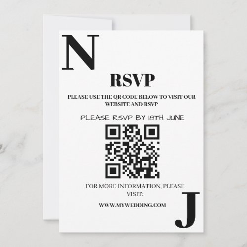 Minimalist Black and White Wedding Monogram RSVP Invitation