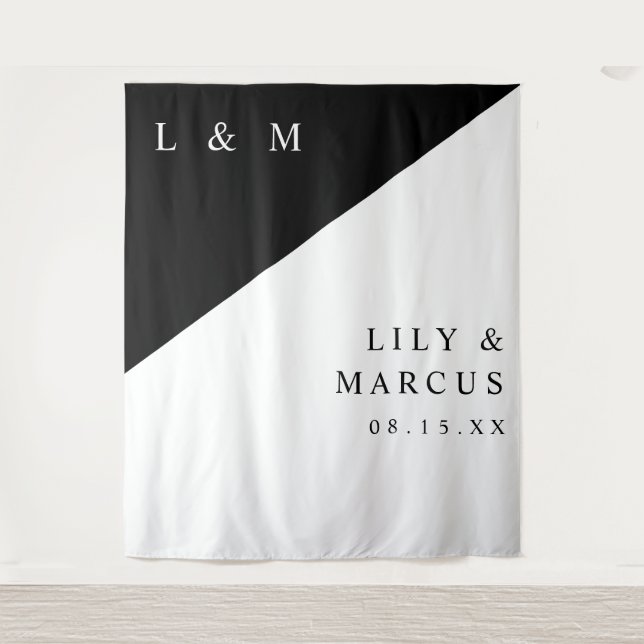 Minimalist Black And White Wedding Photo Backdrop (Front)