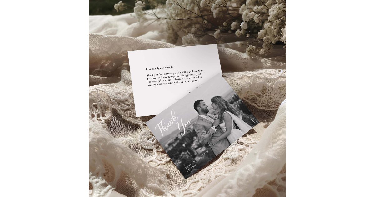 Minimalist Black and White Wedding Photo Thank You Card | Zazzle