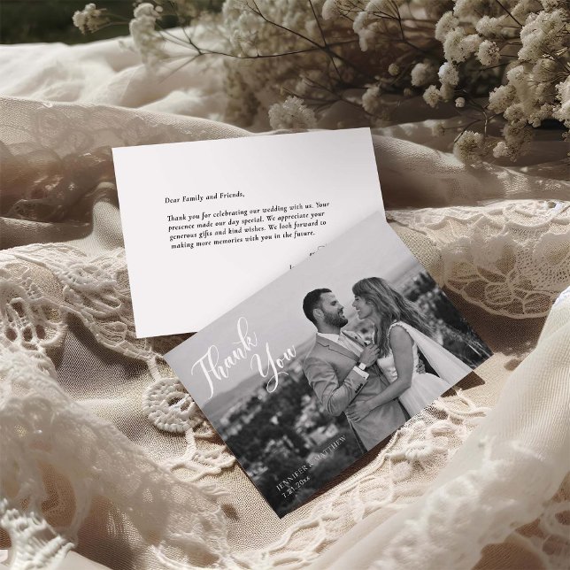 Minimalist Black and White Wedding Photo Thank You Card (Creator Uploaded)