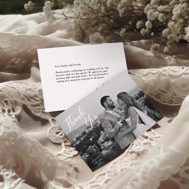 Minimalist Black and White Wedding Photo Thank You Card | Zazzle
