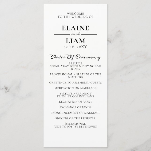 Minimalist Black and White Wedding Programs (Front)