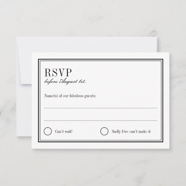 Minimalist Black and White Wedding Response Card (Front)