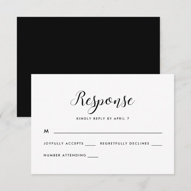 Minimalist Black and White Wedding Rsvp Response (Front/Back)