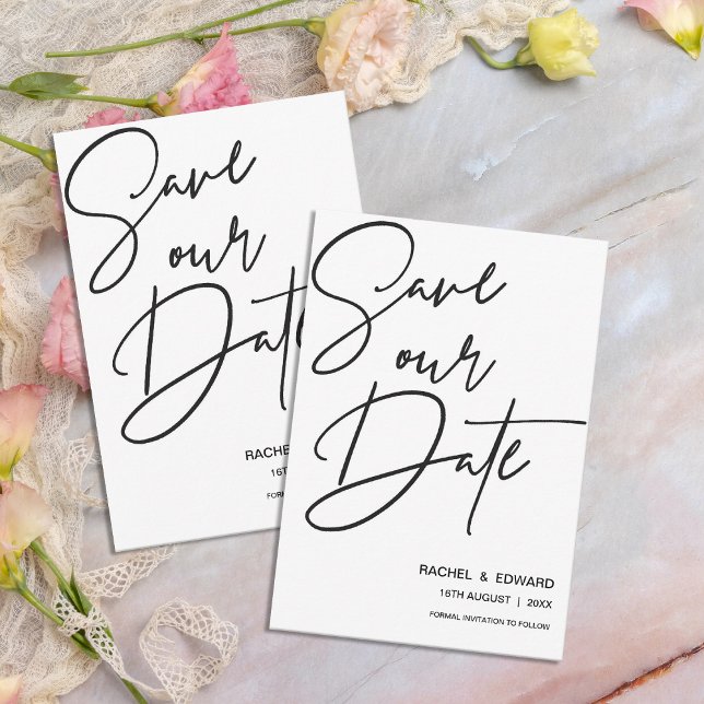 Minimalist Black and White Wedding Save the Date RSVP Card (Minimalist Black and White Wedding Save the Date Invitation )