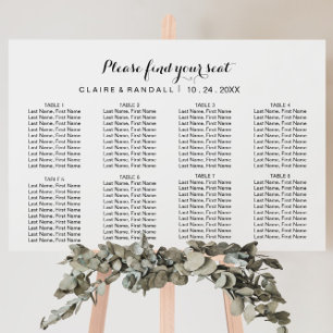 Minimalist Black and White Wedding Seating Chart Foam Board