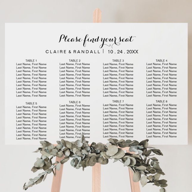 Minimalist Black and White Wedding Seating Chart Foam Board (Creator Uploaded)