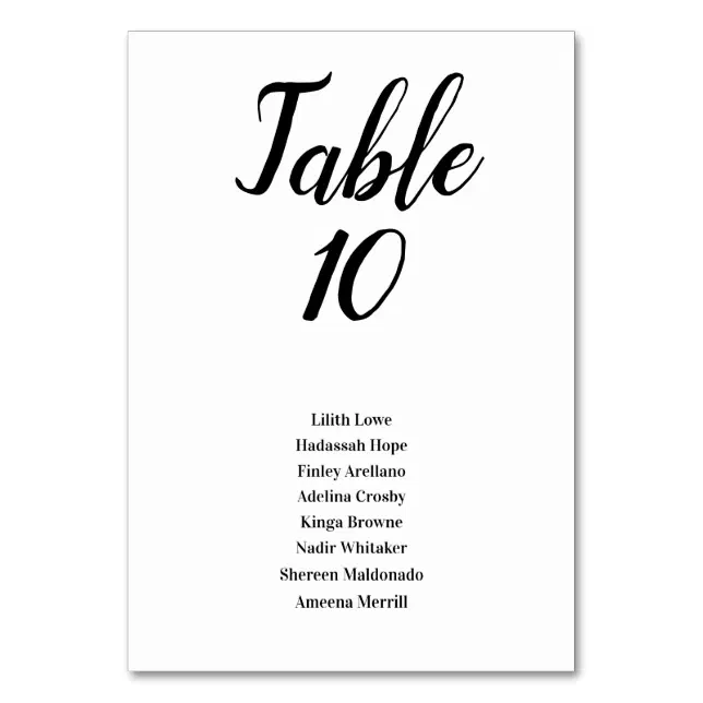 Minimalist Black And White Wedding Seating Chart Table Number Zazzle