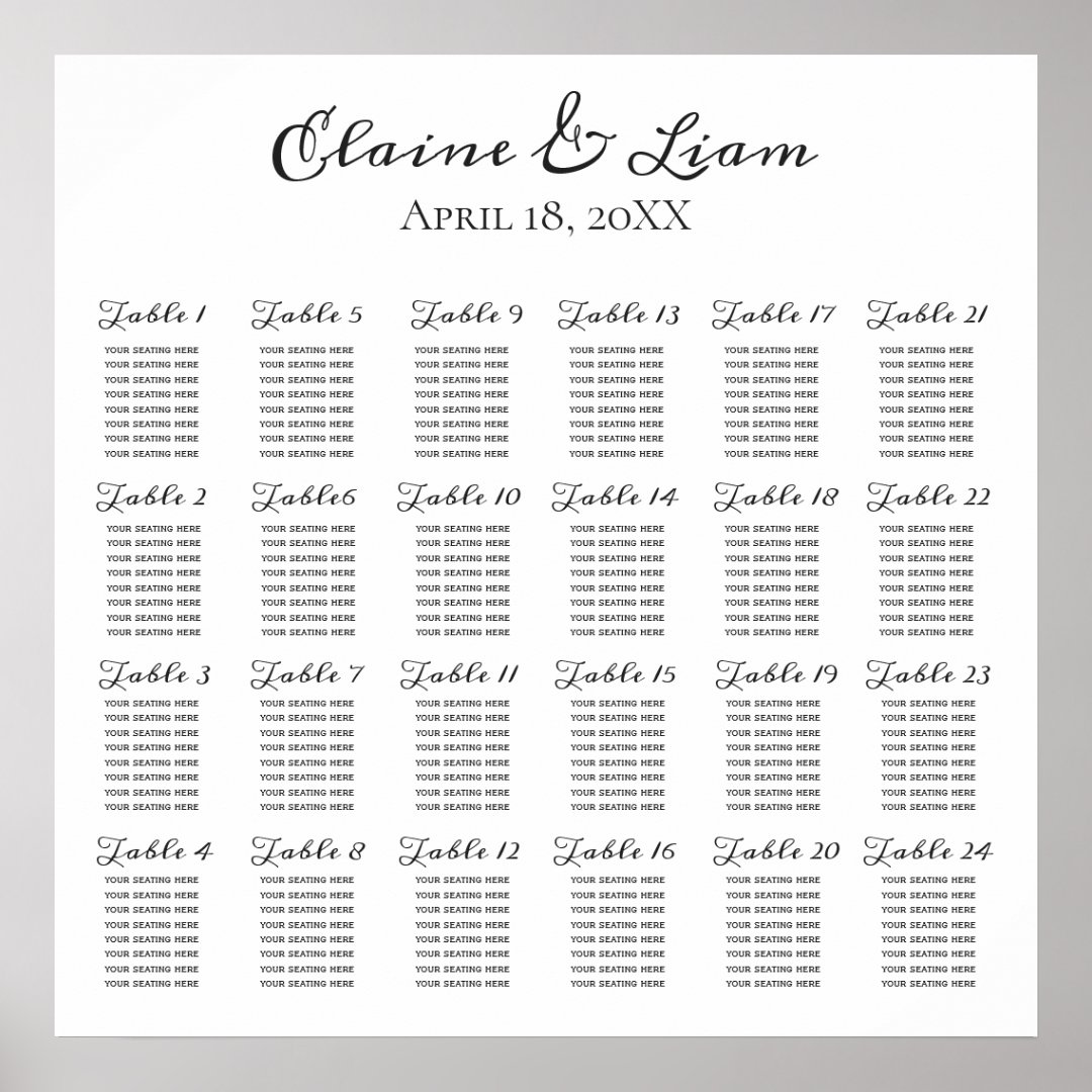 minimalist black and white wedding seating plan poster | Zazzle