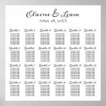 minimalist black and white wedding seating plan poster | Zazzle