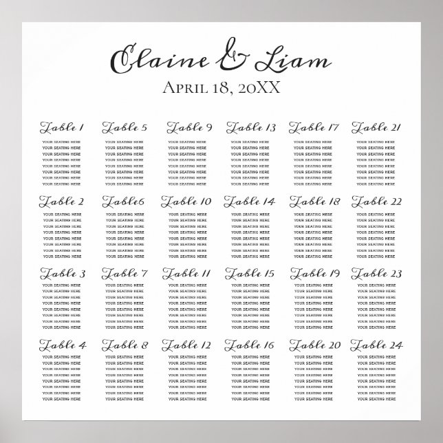 minimalist black and white wedding seating plan poster (Front)