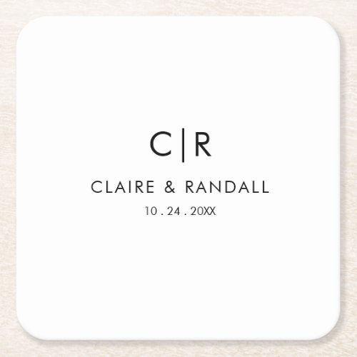 Minimalist Black and White Wedding Square Paper Coaster