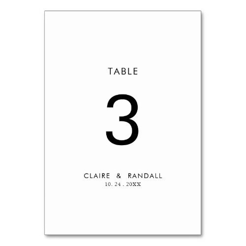 Minimalist Black and White Wedding Table Number