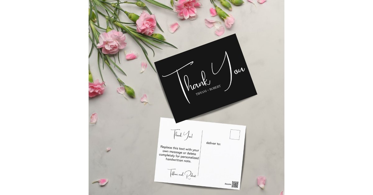Minimalist Black and White Wedding Thank You Postcard | Zazzle
