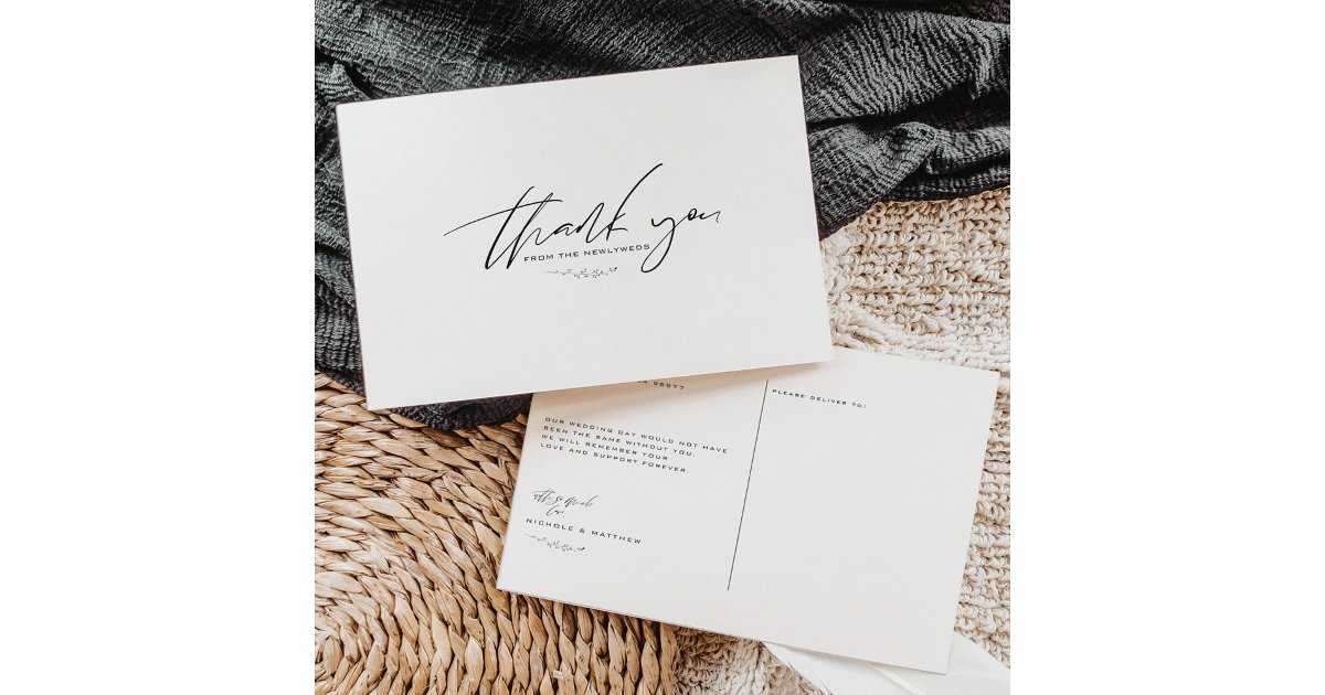 Minimalist Black and White Wedding Thank You Postcard | Zazzle