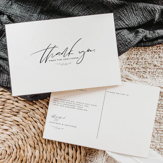 Minimalist Black and White Wedding Thank You Postcard | Zazzle
