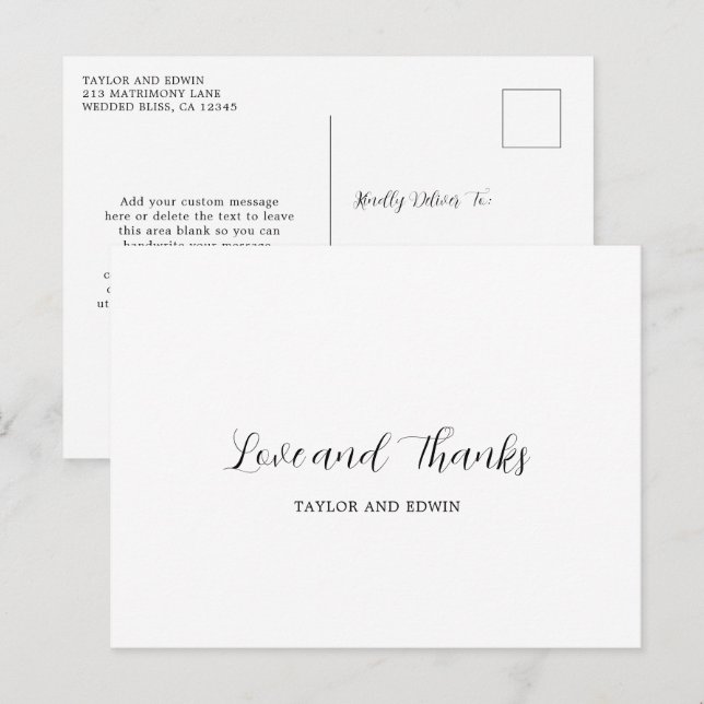 Minimalist Black and White Wedding Thank You Postcard (Front/Back)