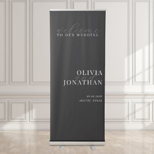 Minimalist Black and White Welcome To Our Wedding Retractable Banner