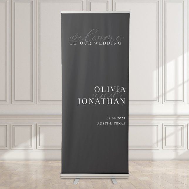 Minimalist Black and White Welcome To Our Wedding Retractable Banner (Creator Uploaded)