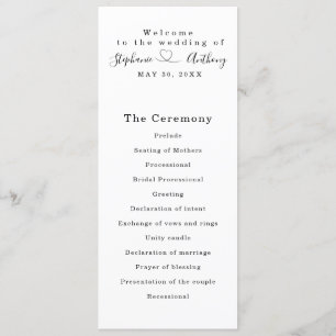 Minimalist Black and White With a Heart Wedding Program
