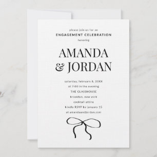 Minimalist Black and White with Ribbon Engagement Invitation