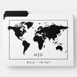 Minimalist Black and White World Map File Folder
