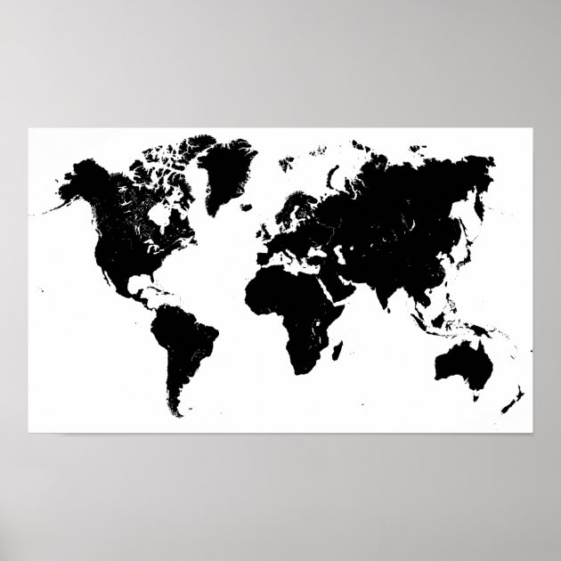 Scandi Minimalism Design Digital Sketch minimalism monochrome poster print world continent outline Black and White World Map Block Outline