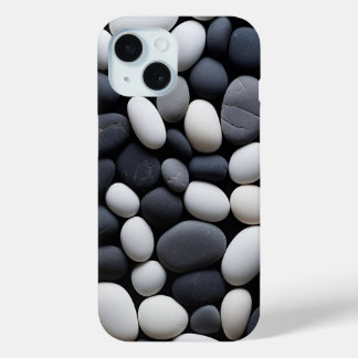 Minimalist Black and White Zen Stones Aesthetic iPhone 15 Case