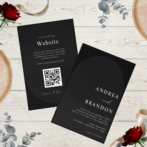 Minimalist Black Arch  QR Code All in One Wedding Invitation