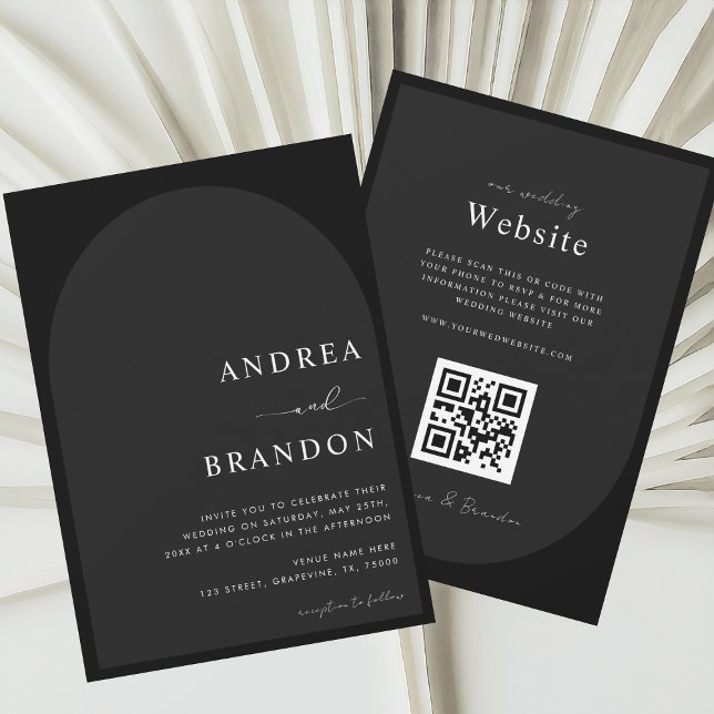 Minimalist Black Arch & QR Code All in One Wedding Invitation (Creator Uploaded)