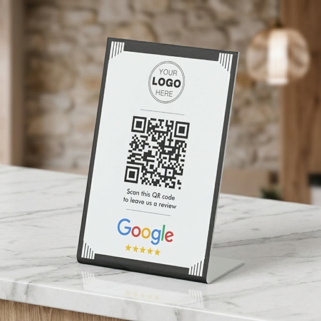 Minimalist Black Art Deco Google Review QR Code Pedestal Sign (Modern Minimalist Google Review QR Code Sign | Small Business Marketing)