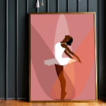 Minimalist Black Ballerina African American dancer Poster<br><div class="desc">Black Ballerina African American dancer,  Modern minimalist portrait illustration Black ballerina dancing under lights without her ballet shoes,  with a white dress on rose pink background,  you can change the background color or art work effect as you like.</div>
