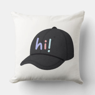 Minimalist Black Baseball Cap Hi Greeting Throw Pillow
