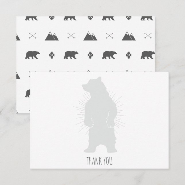Minimalist Black Bear Birthday Thank You Card (Front/Back)