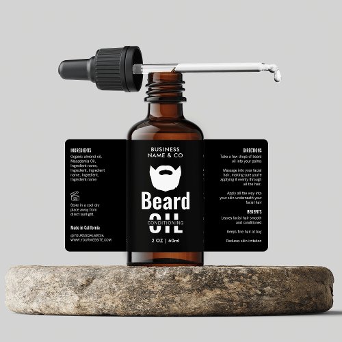 Minimalist Black Beard Oil Dropper Bottle Label