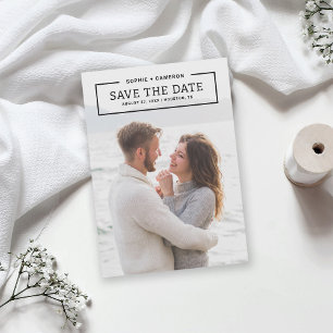 Minimalist Black Border Photo Save the Date Card