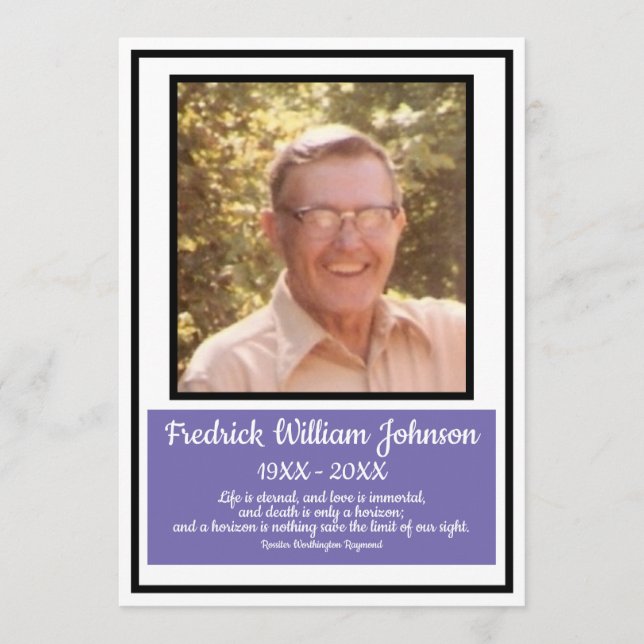 Minimalist Black Border Purple Name Quote Funeral  Program (Front)