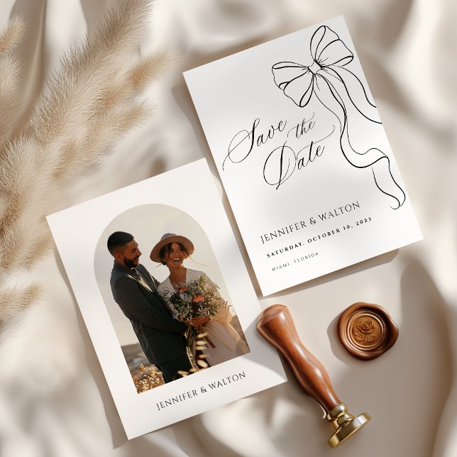 Minimalist Black Bow Save The Date Invitation (Creator Uploaded)