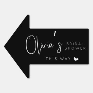 Minimalist black bridal shower this way arrow sign