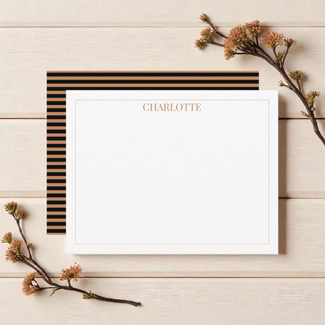 Minimalist Black & Brown Stripes Classic Chic  Note Card (Creator Uploaded)