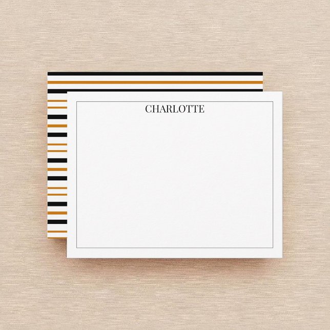 Minimalist Black & Brown Stripes Classic Chic  Note Card (Creator Uploaded)