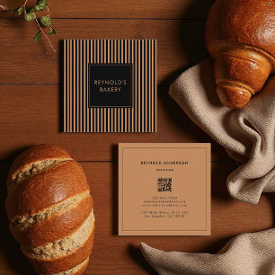 Minimalist Black Brown Stripes QR Code Bakery Square Business Card
